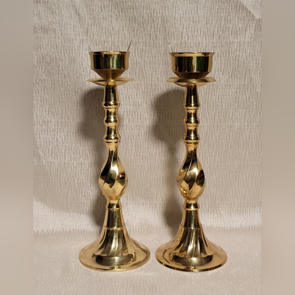 Set of Two Solid Brass Candlesticks